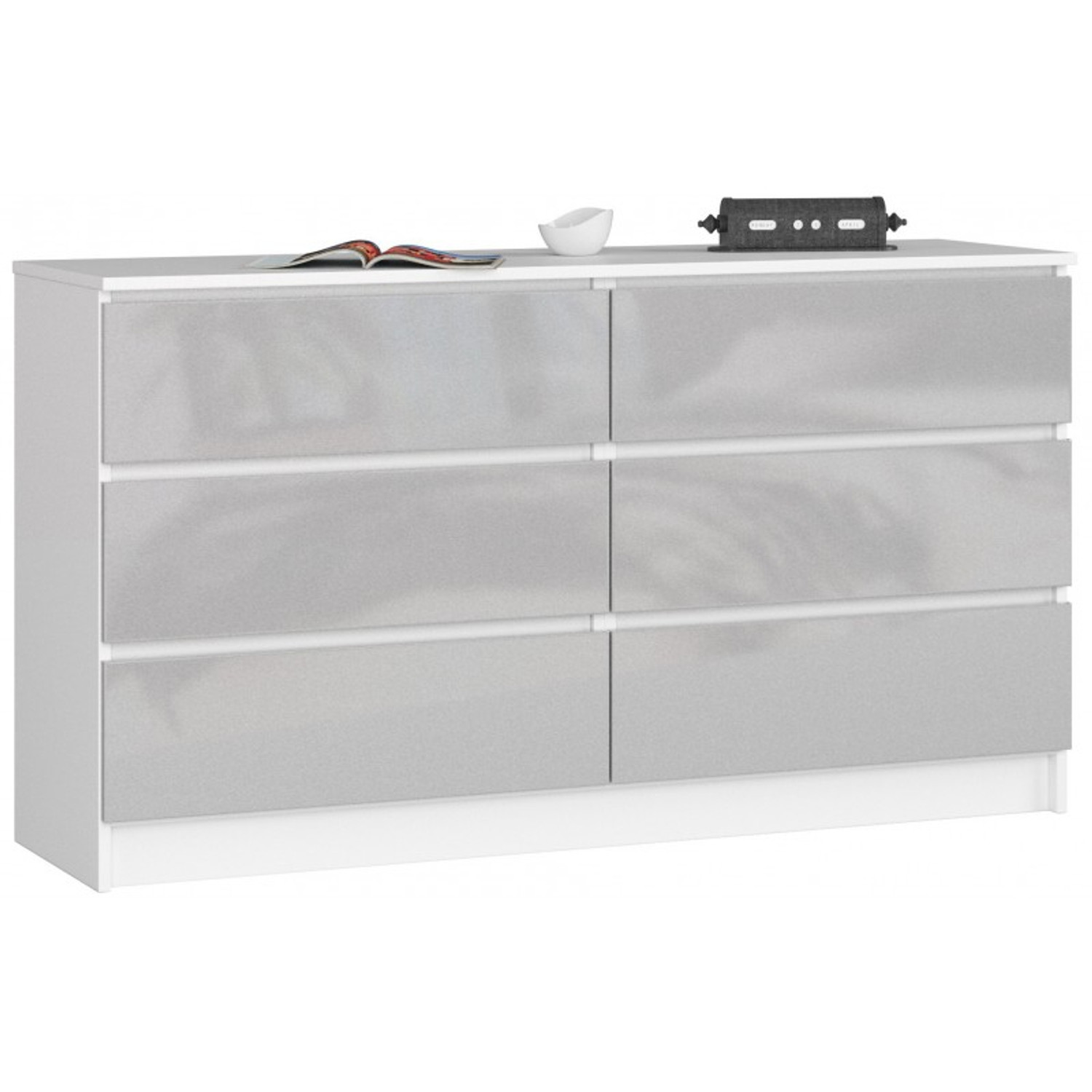 Komoda K120 6SZ CLP-bílá/metalic Akord