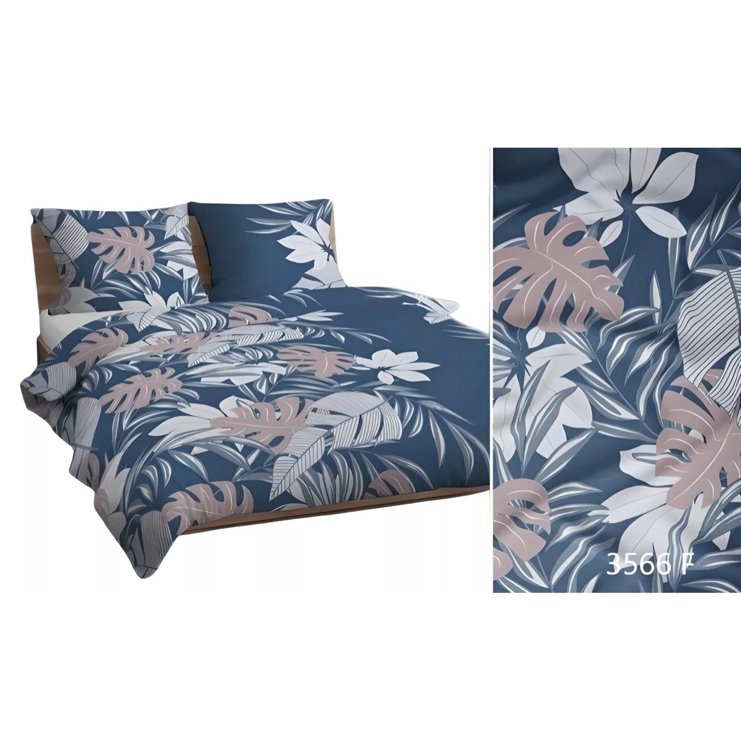 Bavlněné povlečení tmavě modrá listy 3566 F 140x200 cm KARO
