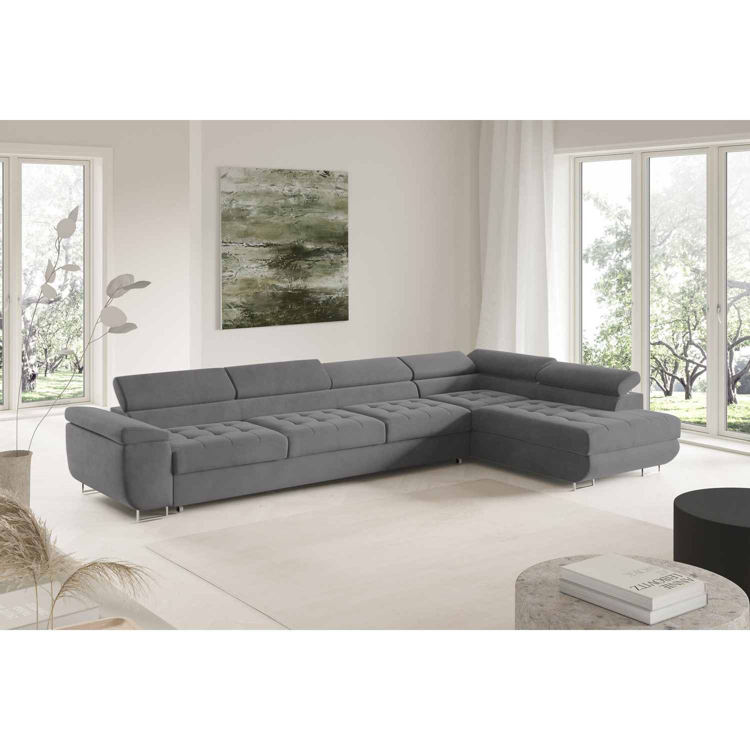 Rohová rozkládací sedací souprava BENJAMIN 155 XL Pravá Šedá V SG nabytek