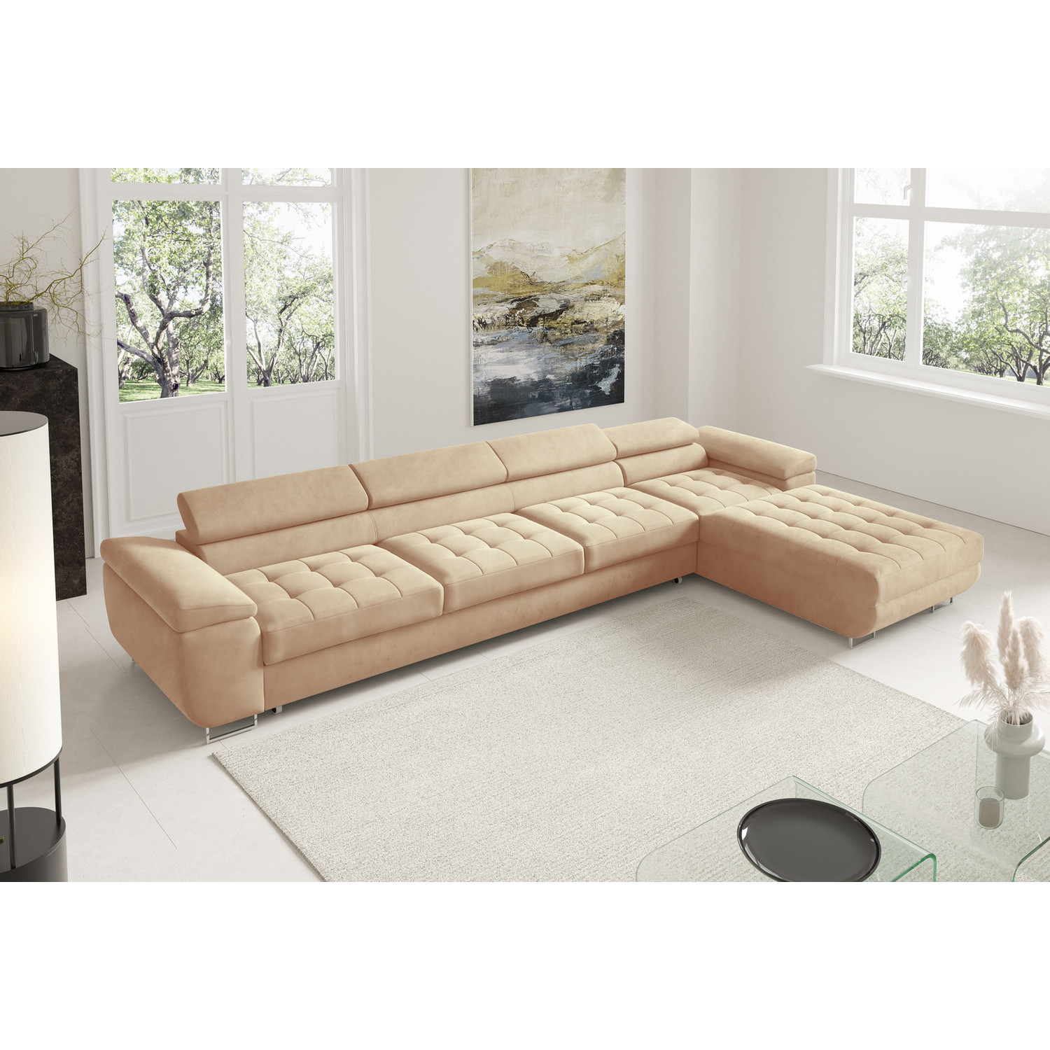 Rohová rozkládací sedací souprava BENJAMIN 272 XL Pravá Béžová SG nabytek