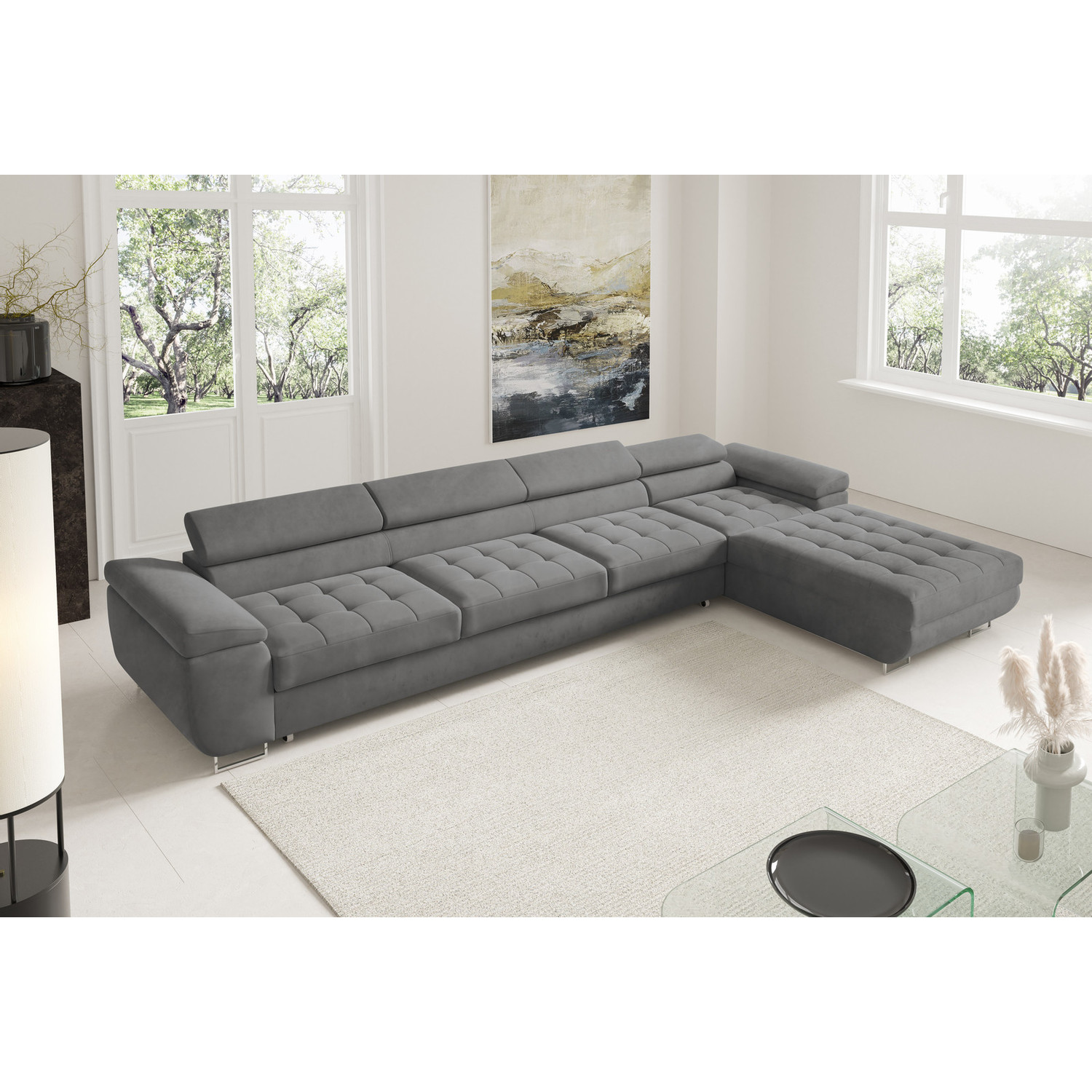 Rohová rozkládací sedací souprava BENJAMIN 272 XL Pravá Šedá SG nabytek