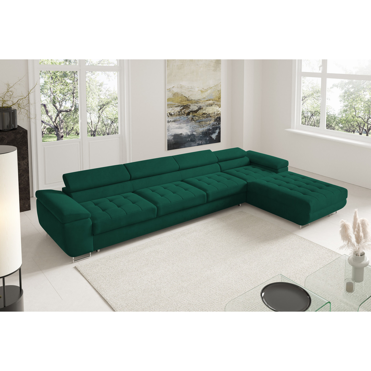 Rohová rozkládací sedací souprava BENJAMIN 272 XL Pravá Zelená SG nabytek