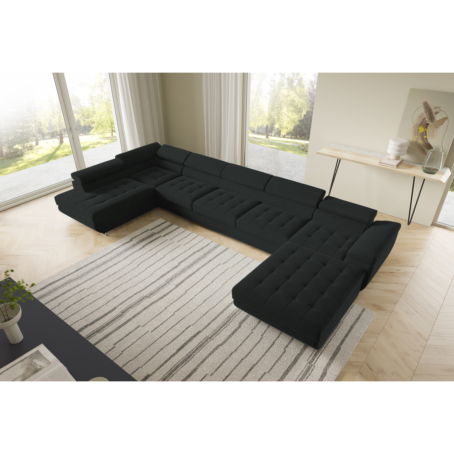 Rohová rozkládací sedací souprava BENJAMIN 275 U XL Levá Černá SG nabytek