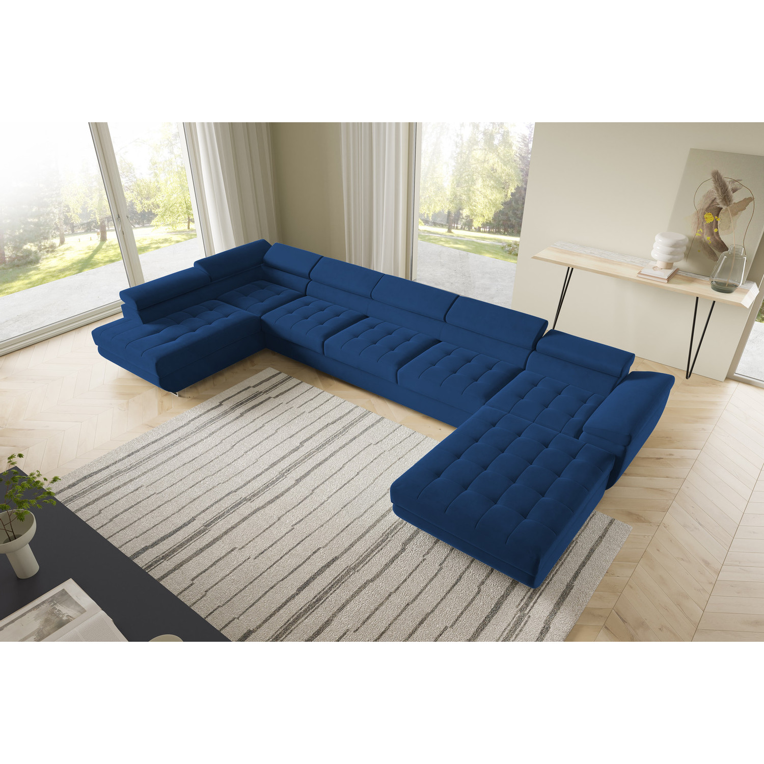 Rohová rozkládací sedací souprava BENJAMIN 275 U XL Levá Modrá I SG nabytek