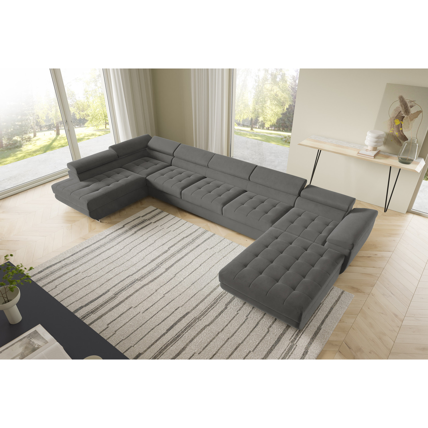 Rohová rozkládací sedací souprava BENJAMIN 275 U XL Levá Šedá SG nabytek