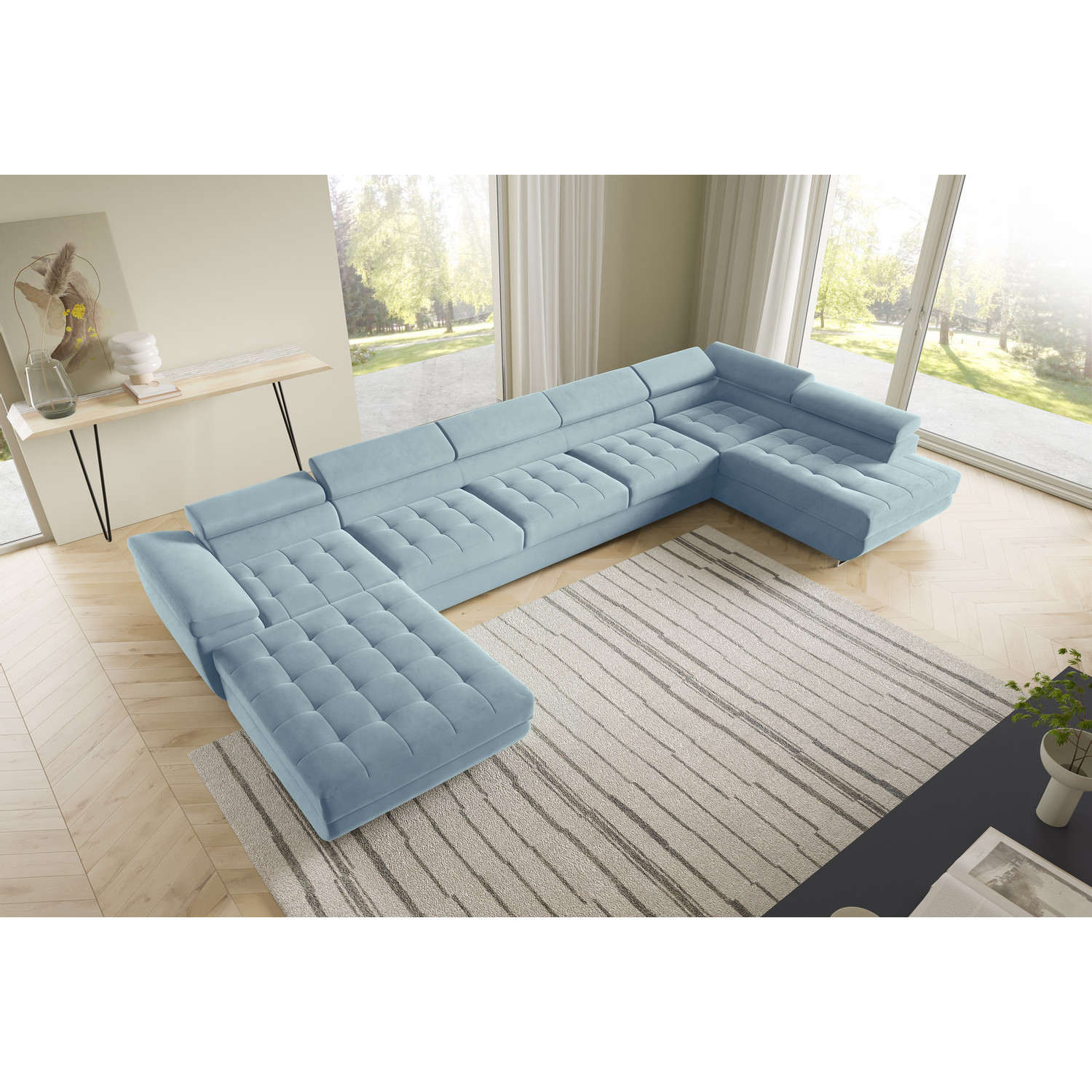 Rohová rozkládací sedací souprava BENJAMIN 275 U XL Pravá Modrá III SG nabytek