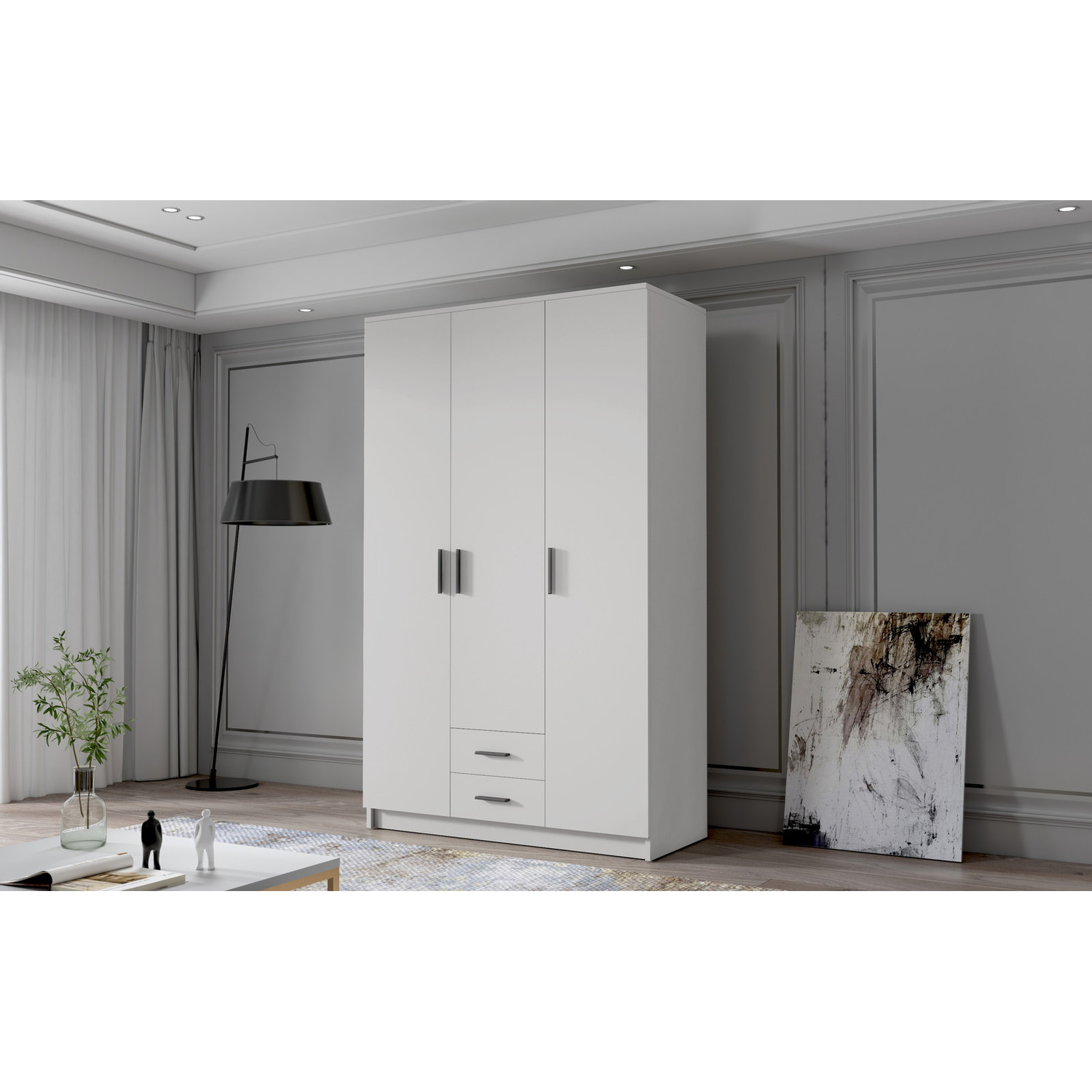 Šatní skříň ADA I 120 cm - bílá/černé úchytky ankon