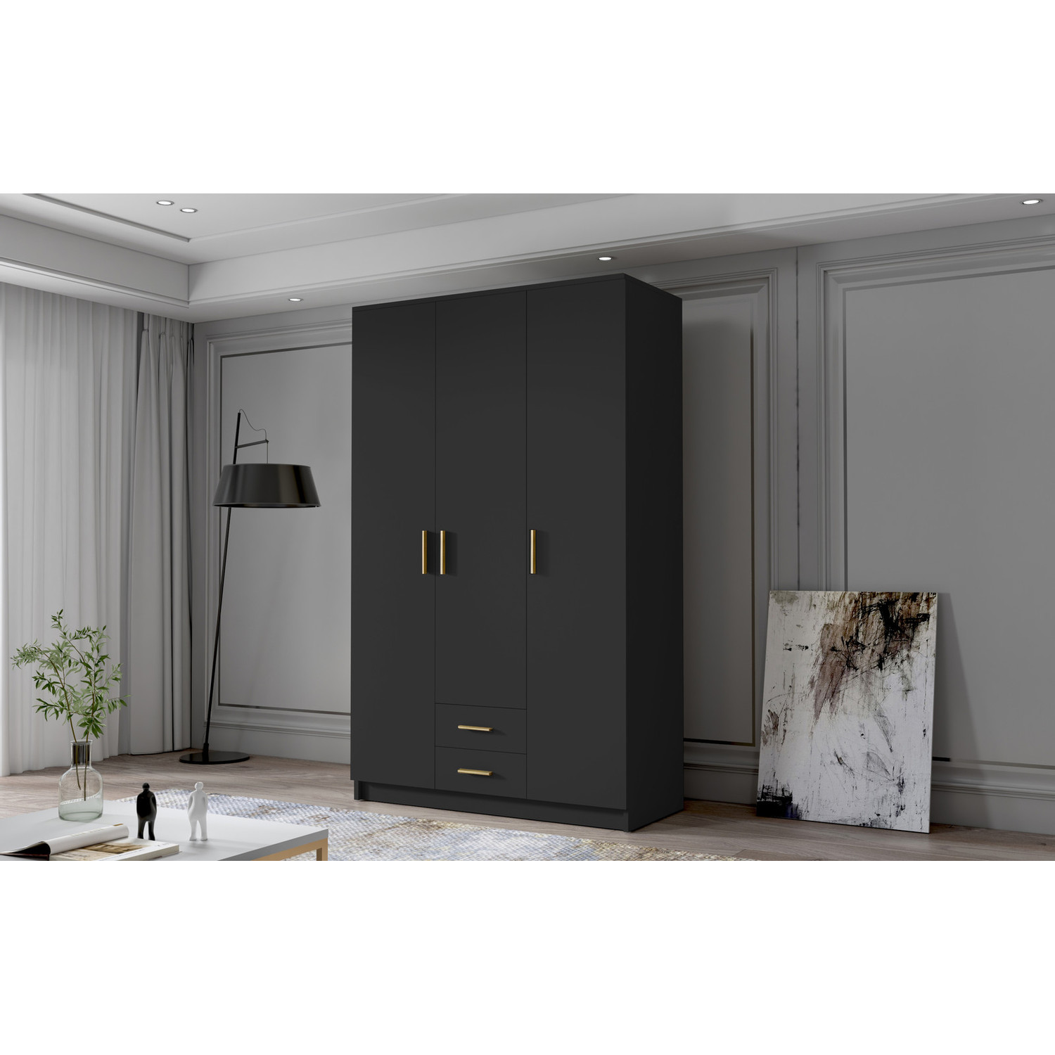 Šatní skříň ADA I 120 cm - černá/zlaté úchytky ankon