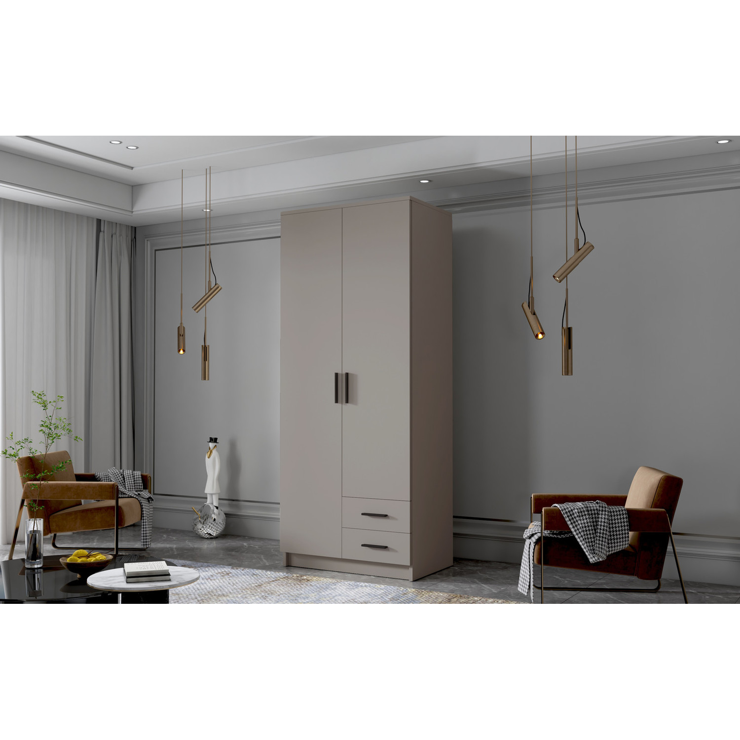 Šatní skříň ADA I 80 cm - béžová/černé úchytky ankon