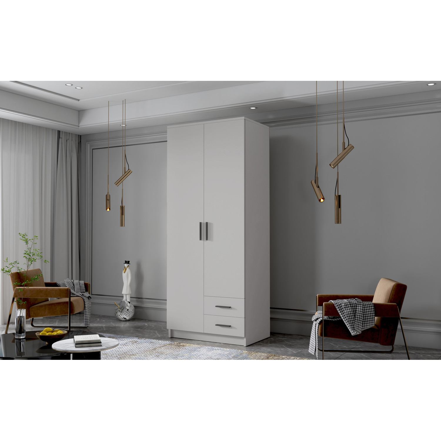 Šatní skříň ADA I 80 cm - bílá/černé úchytky ankon