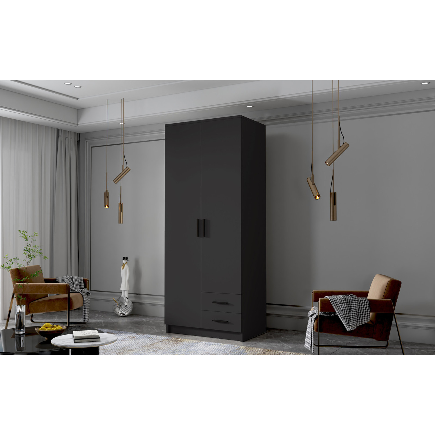 Šatní skříň ADA I 80 cm - černá/černé úchytky ankon