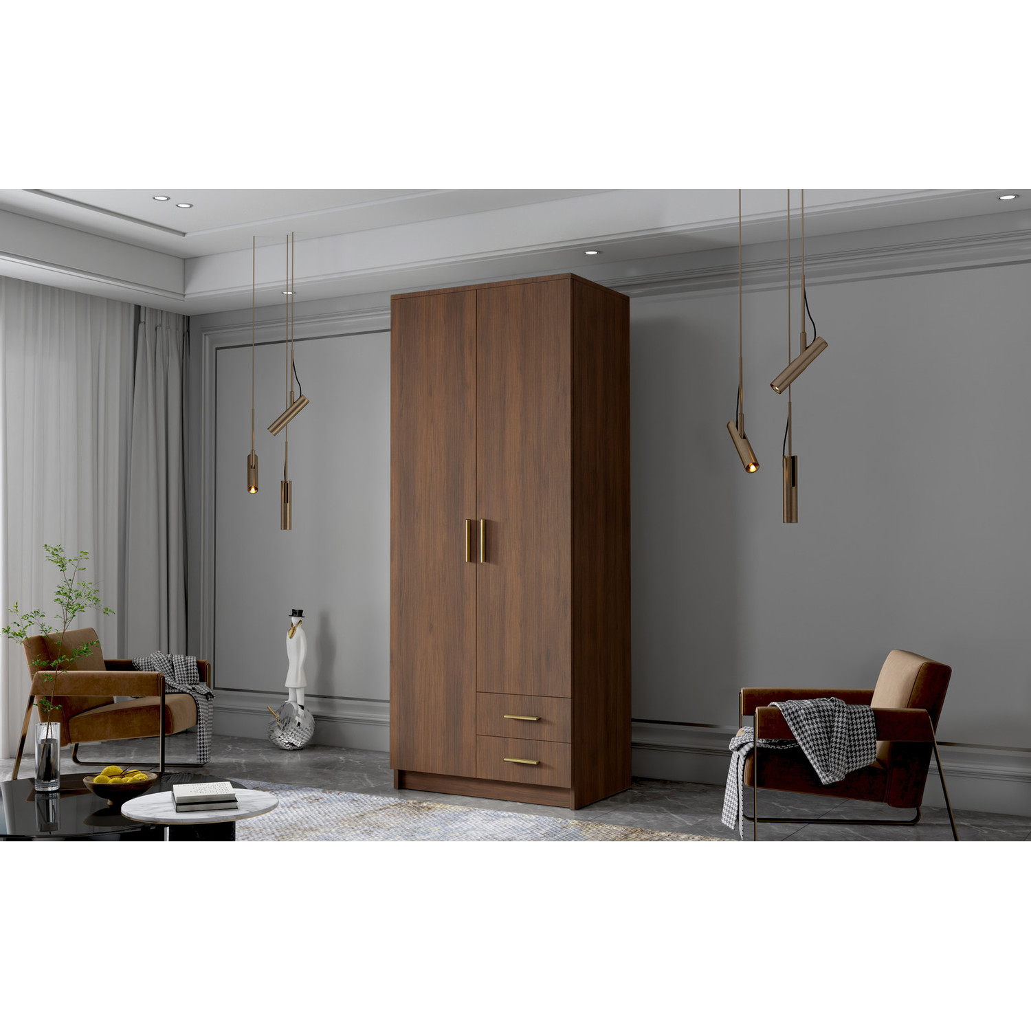 Šatní skříň ADA I 80 cm - ořech/zlaté úchytky ankon