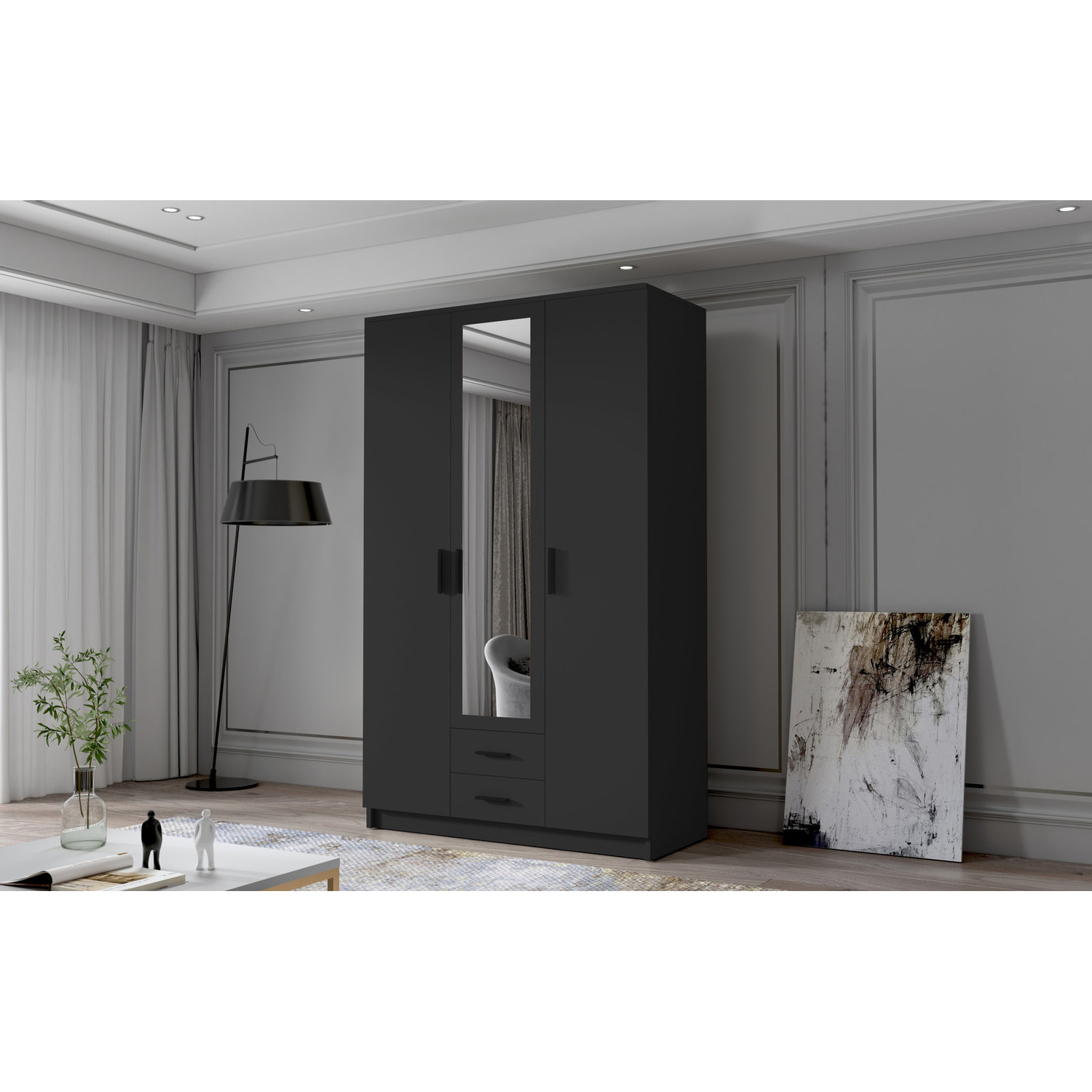 Šatní skříň ADA II 120 cm - černá/černé úchytky ankon