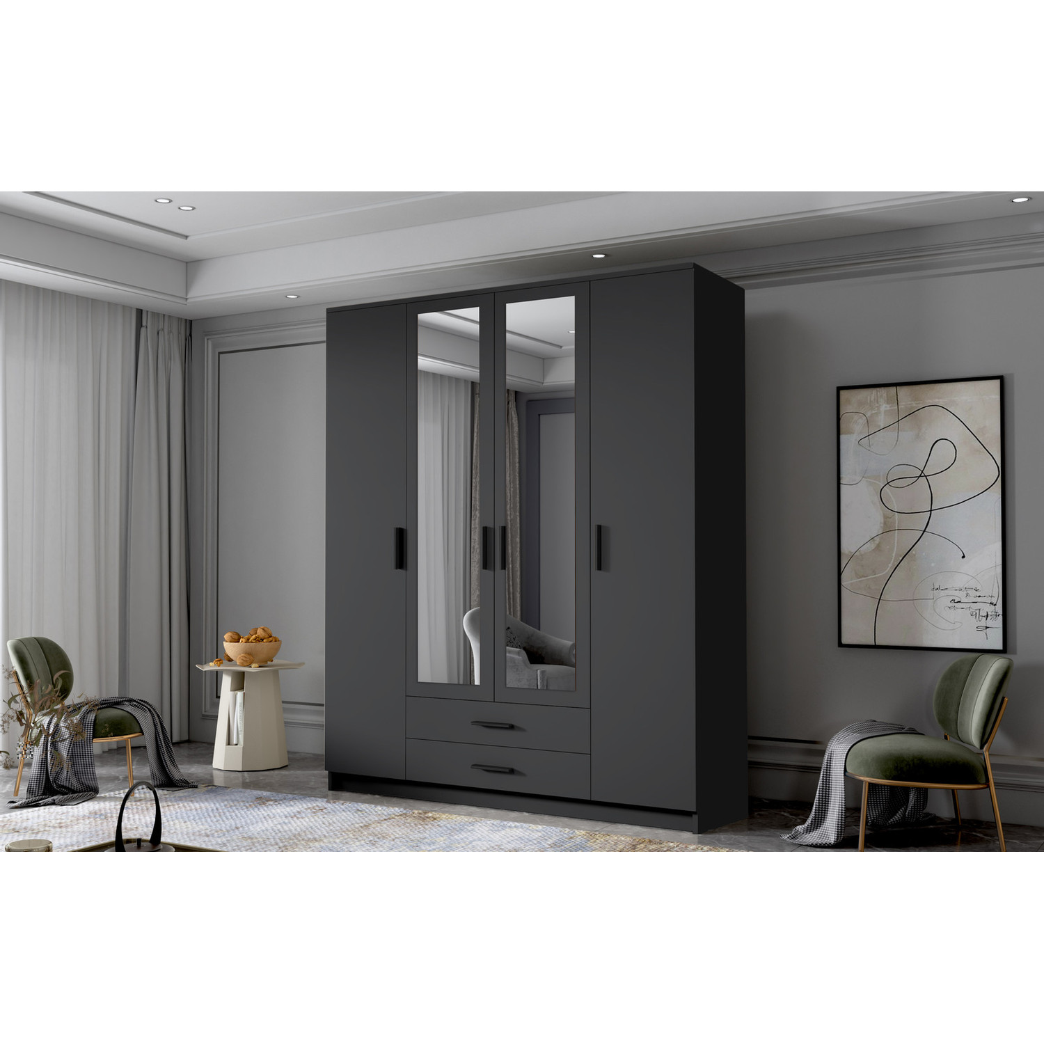 Šatní skříň ADA II 160 cm - černá/černé úchytky ankon