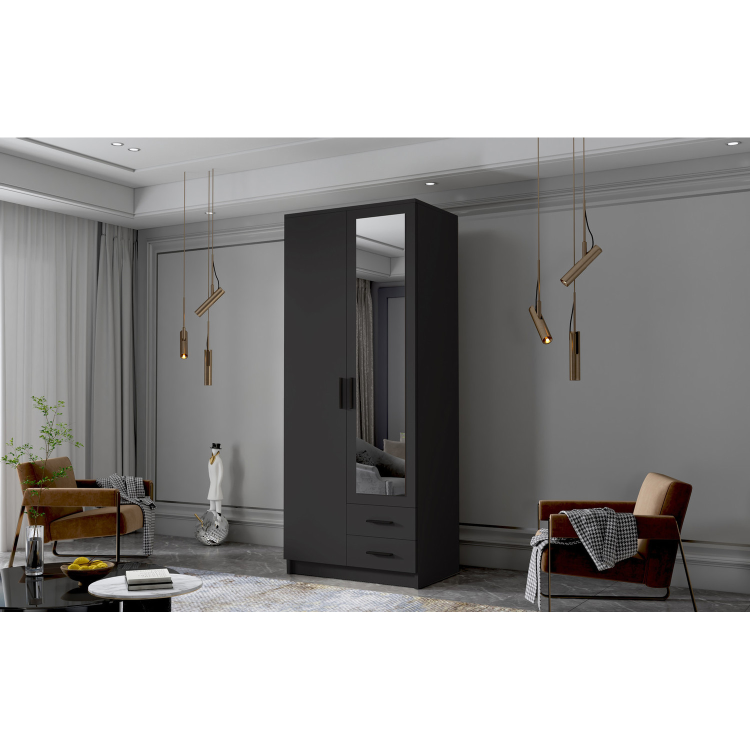 Šatní skříň ADA II 80 cm - černá/černé úchytky ankon